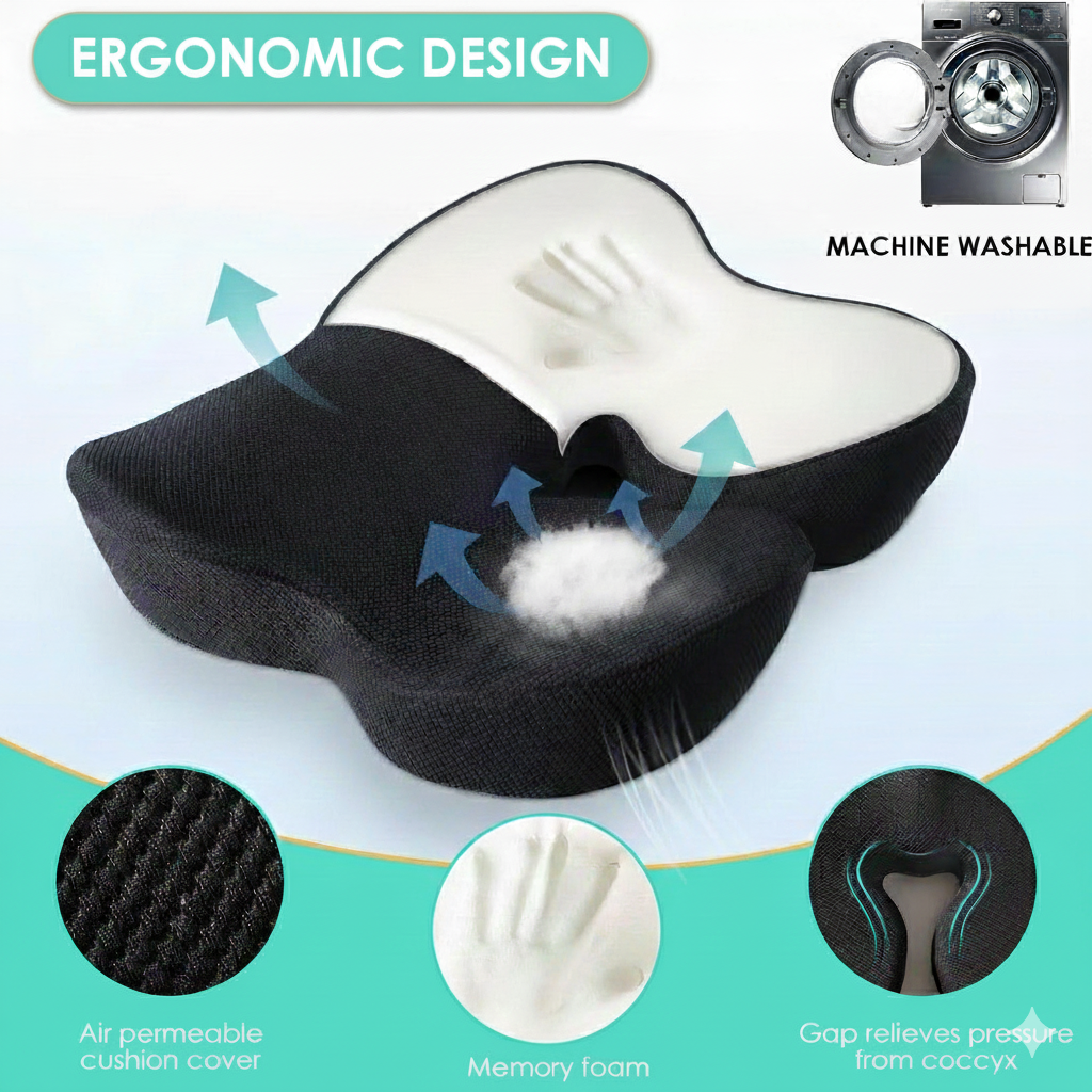 🎁 ErgoComfort Memory Foam Seat Cushion (50% OFF )